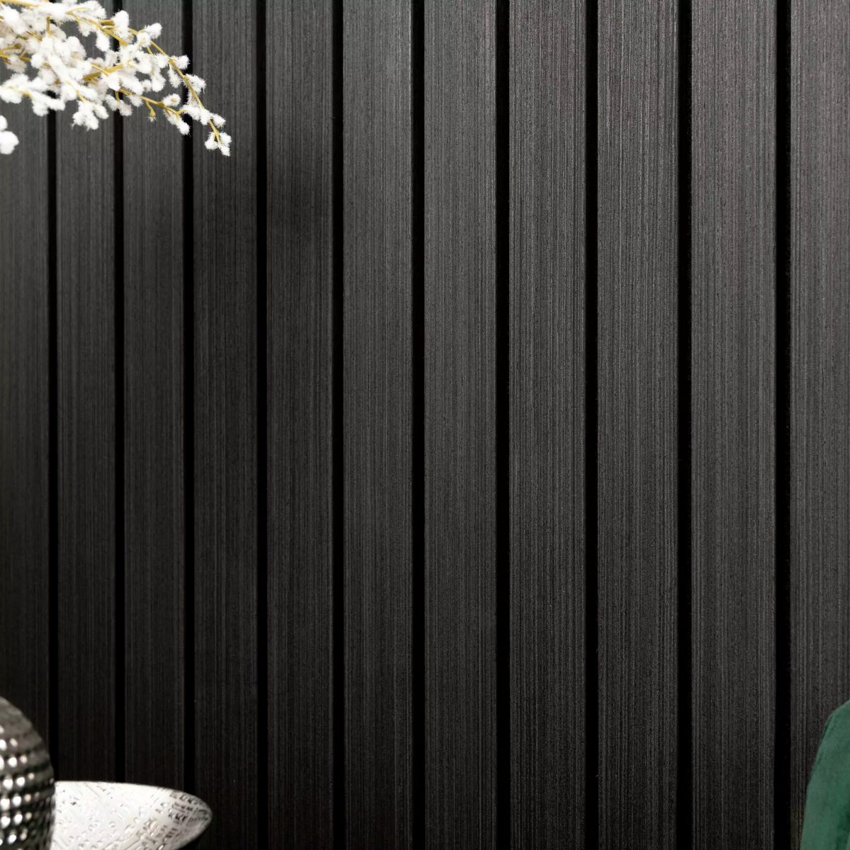 Noir Black Wide Slat Acoustic Wood Wall Panel